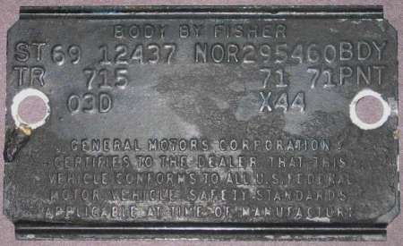 1969 NOR Cowl Tag